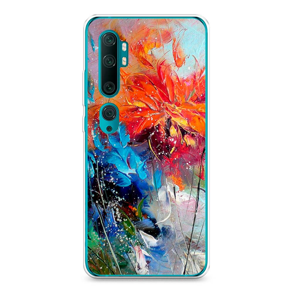 

Чехол на Xiaomi Mi Note 10"Абстрактные цветы", Оранжевый;синий, 37350-4