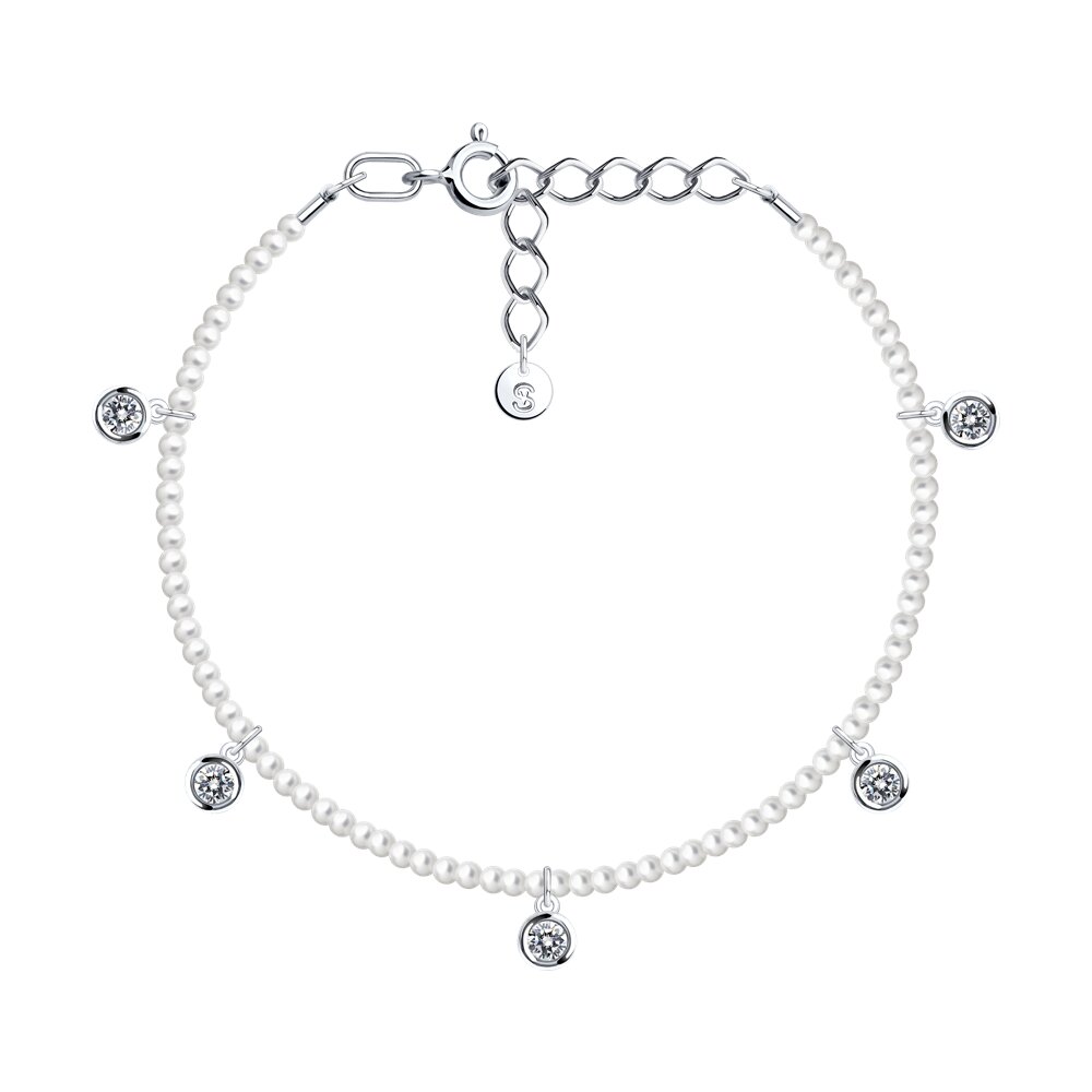 

Браслет из серебра р. 18 SOKOLOV 94051265, фианит\жемчуг искусственный, 94051265