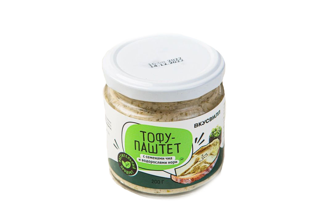 

Растительный аналог сыра ВкусВилл Тофу-паштет с семенами чиа и водорослями нори 200 г