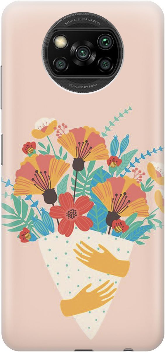

Чехол на Xiaomi Poco X3 "Букет на розовом", Красный;розовый, 4759