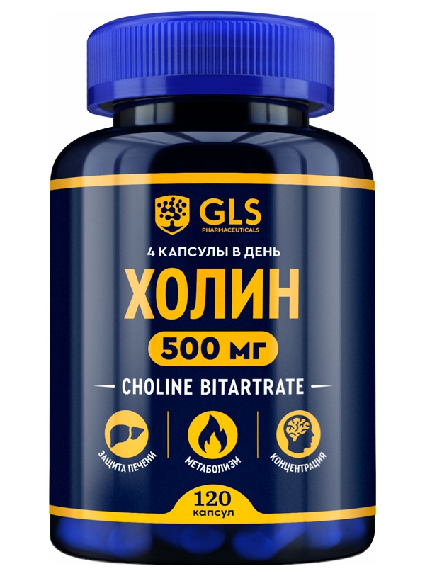 Купить Холин GLS для мозга и похудения, 120 капсул по 400 мг, GLS pharmaceuticals