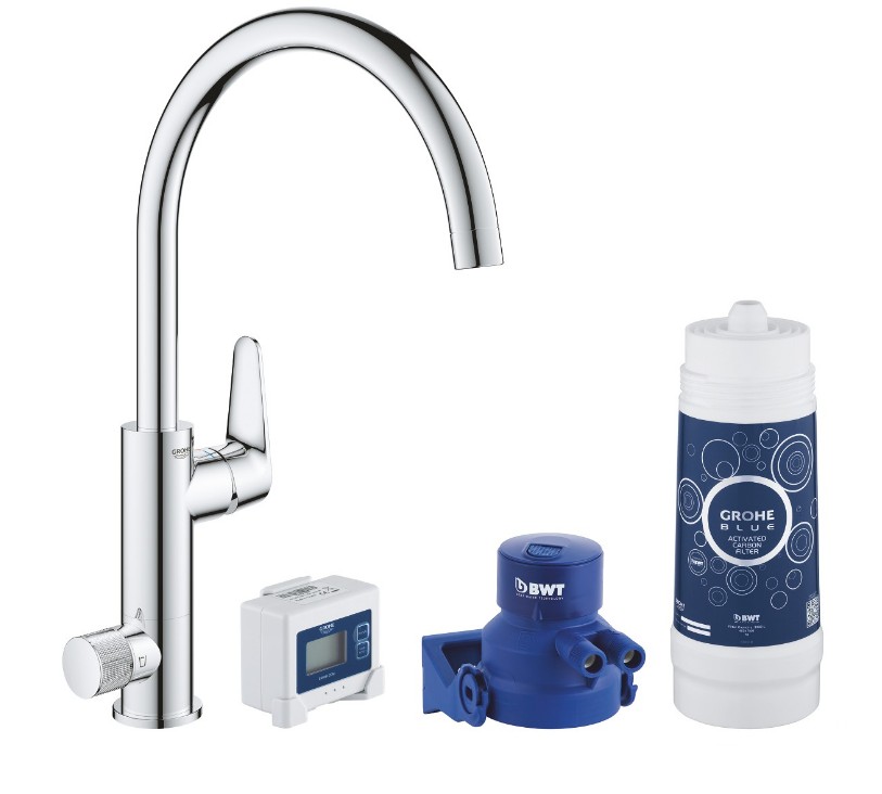 фото Grohe смеситель для кухонной мойки grohe blue pure baucurve 30385000 стартовый комплект