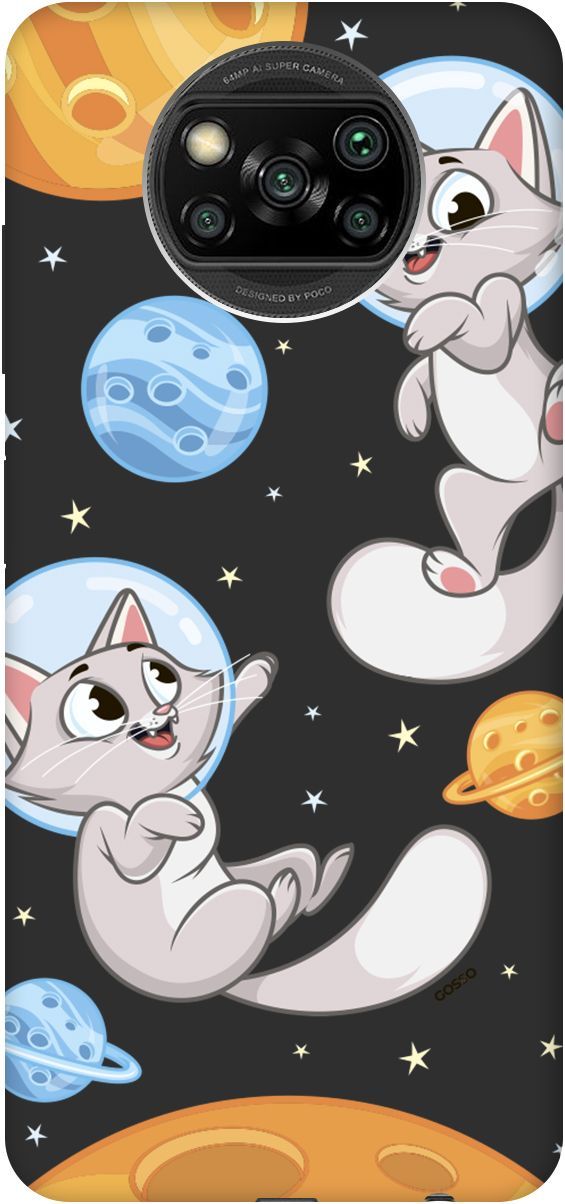 

Чехол на Xiaomi Poco X3 "CosmoCats" черный, Черный;серый, 2609