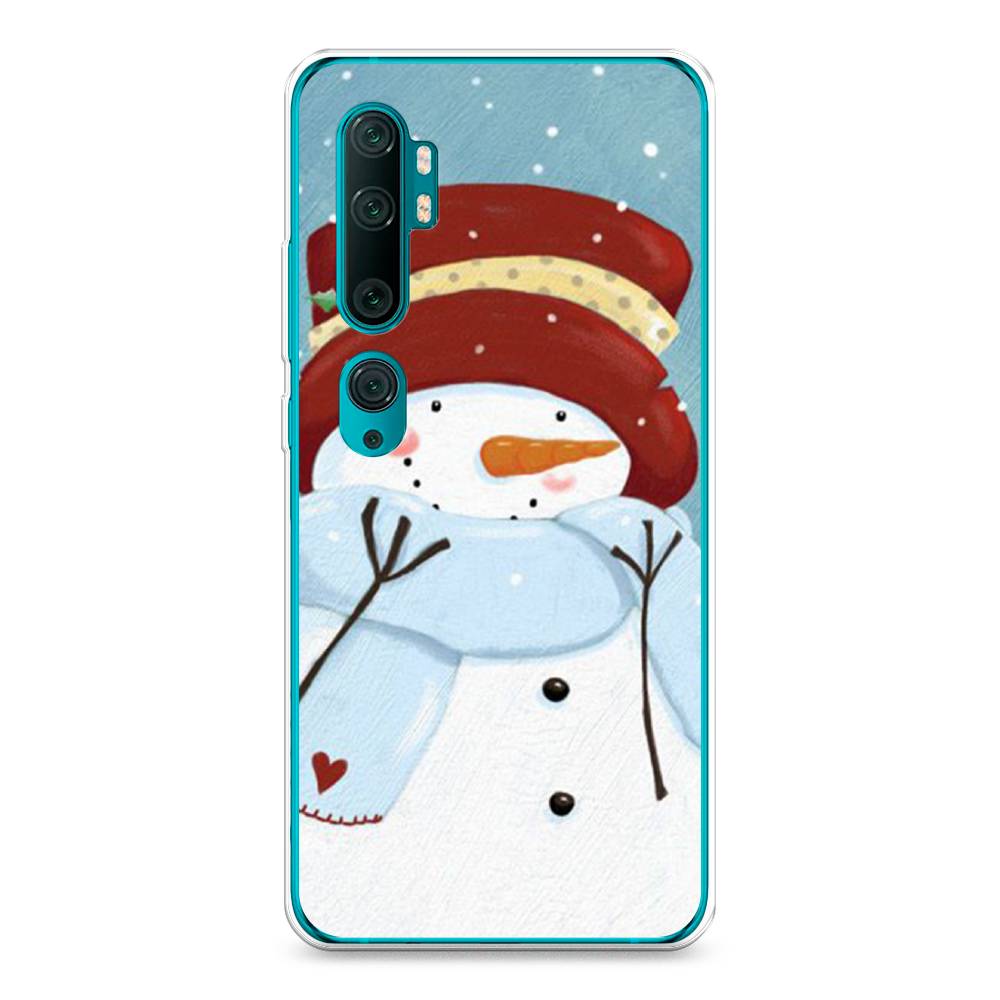 

Чехол на Xiaomi Mi Note 10"Застенчивый снеговик", Голубой;белый;красный, 37350-5