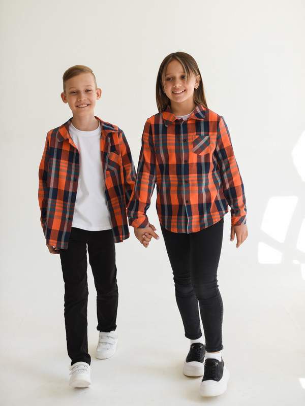 Рубашка детская LikeRostik Клетка оранжевый 116 1092₽