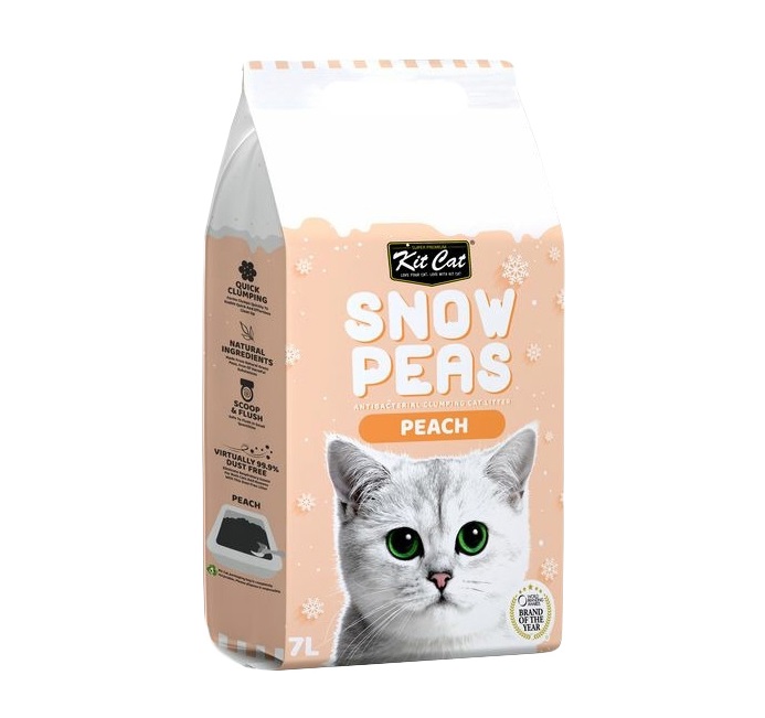 Комкующийся наполнитель Kit Cat Snow Peas растительный, персик, 7 л