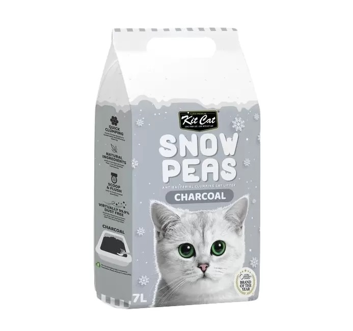 Комкующийся наполнитель Kit Cat Snow Peas растительный с активированным углем, 7 л