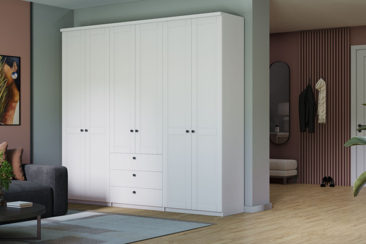 

Шкаф распашной София РАХ-12 МДФ Белый для одежды шестидверный 240х230х60 Мегамебель