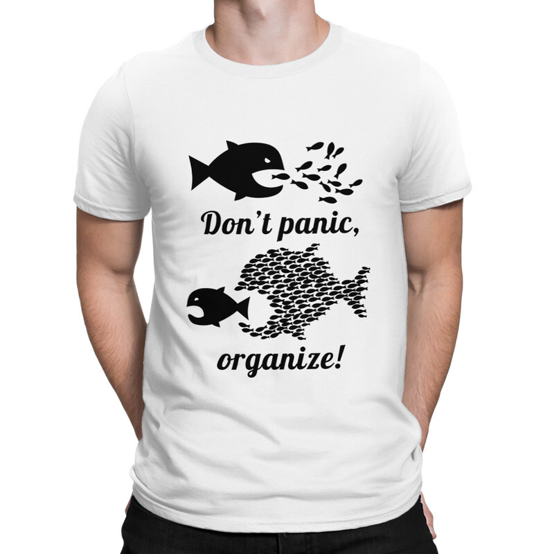 Футболка мужская DS Apparel Мем Рыбки - Don't Panic, Organize 2 белая L