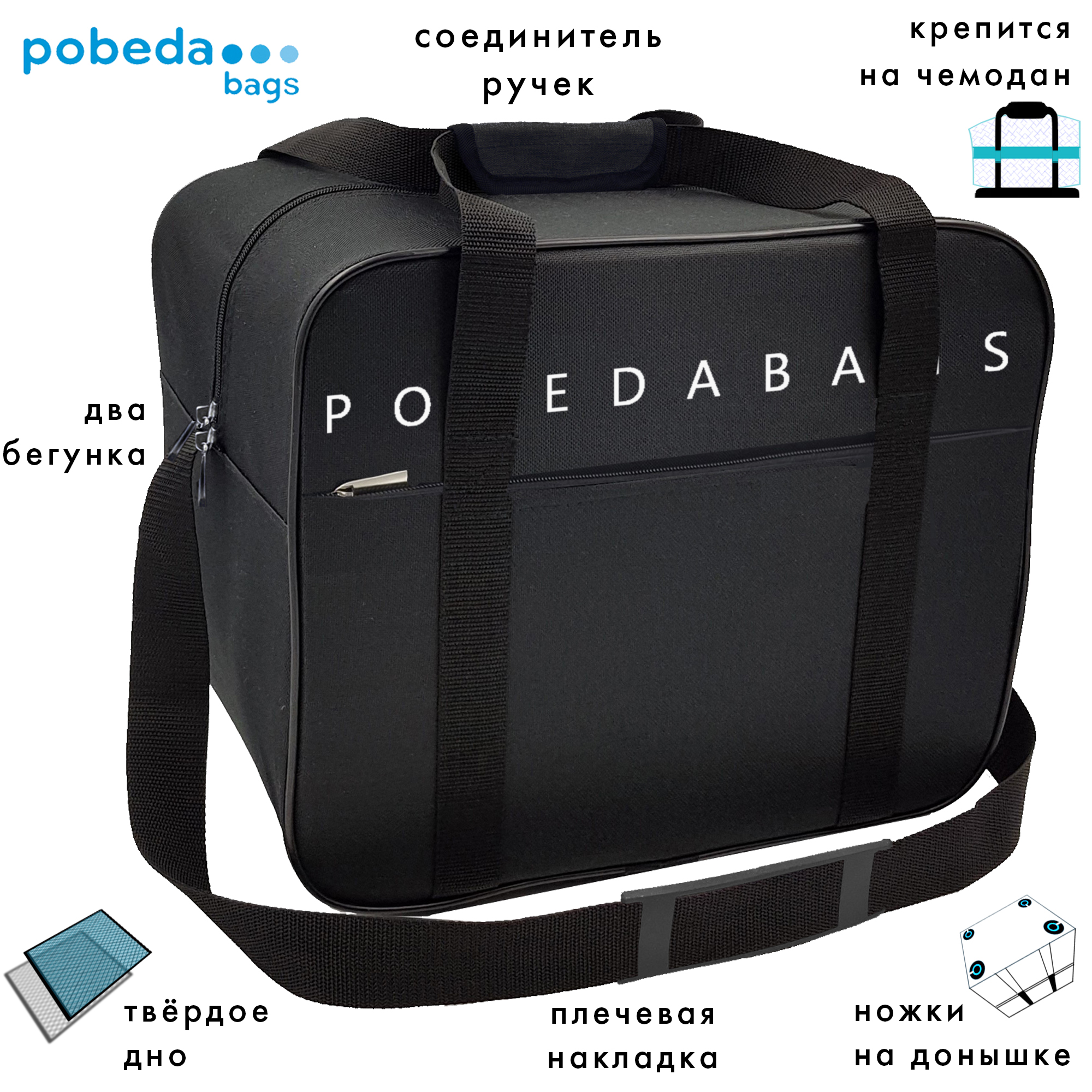 Дорожная сумка унисекс Pobedabags Стандарт плюс черная матовая, 36х30х27 см