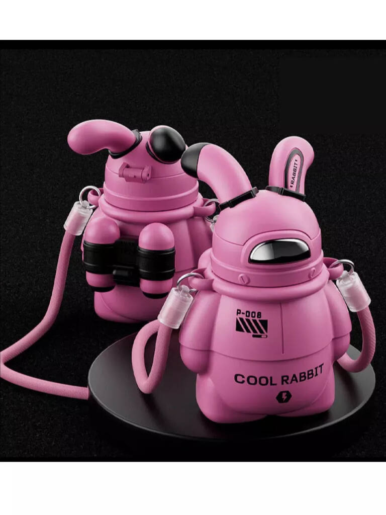 Термос-Кролик термобутылка с трубочкой для напитков розовая
