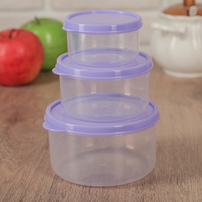 

Набор контейнеров пищевых круглых Доляна, 3 шт: 150 мл, 300 мл, 500 мл, цвет сиреневый, Фиолетовый;прозрачный