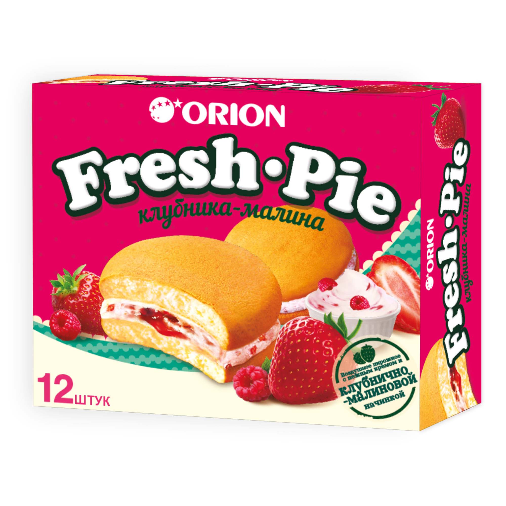 Пирожное Orion Fresh Pie с клубнично-малиновой начинкой бисквитное 300 г