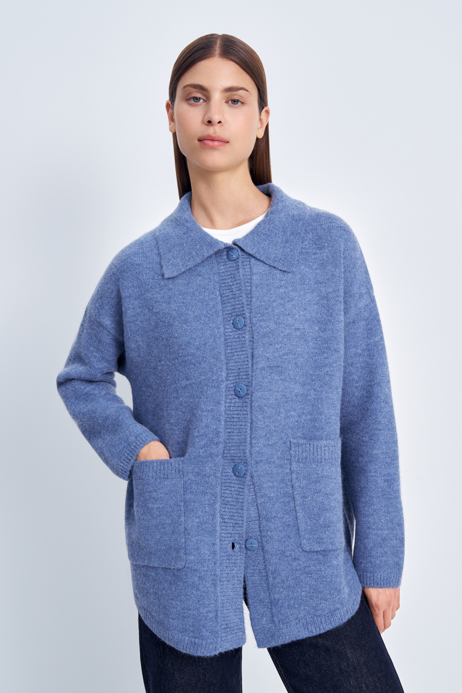 

Кардиган женский Finn Flare FAE11154 синий 2XL, FAE11154