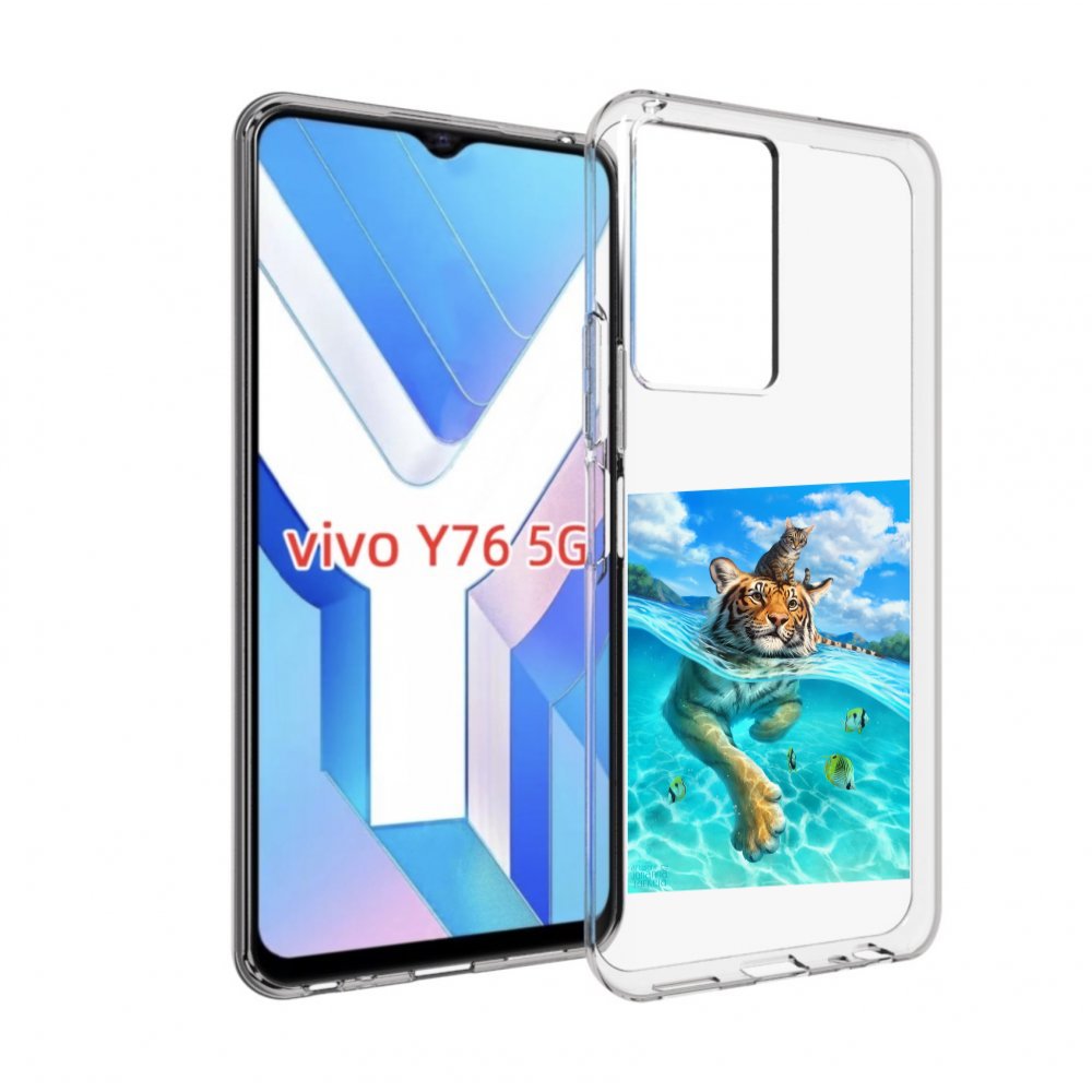 

Чехол MyPads Кот-на-тигре для Vivo Y76 5G, Прозрачный, Tocco