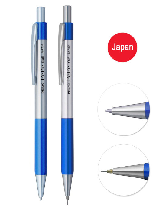 Ручка шариковая автоматическая 0,7мм PENAC Pepe, синяя + механический карандаш 0,5мм