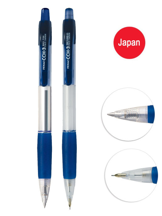 Ручка шариковая автоматическая 0,7мм PENAC CCH-3, синяя + механический карандаш 0,5мм