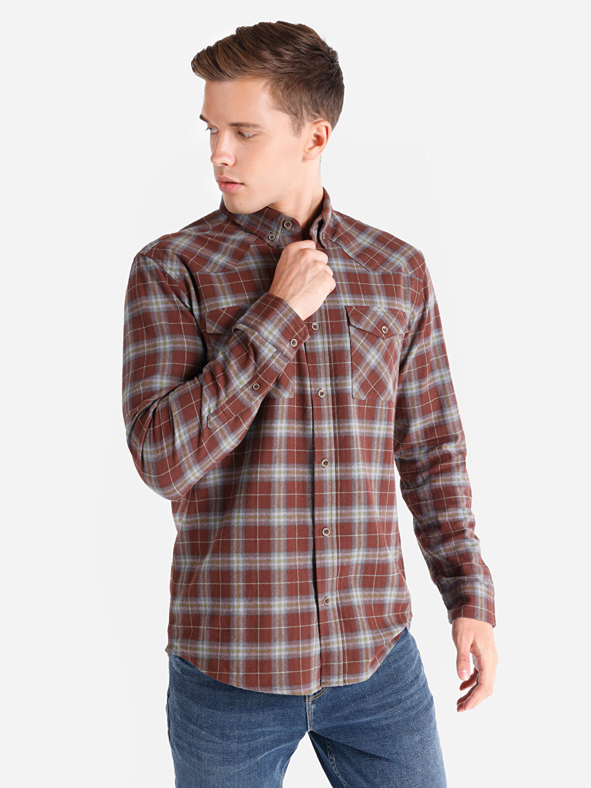 

Рубашка мужская Colin's CL1067389_Q1.V1 коричневая 2XL, Коричневый, CL1067389_Q1.V1