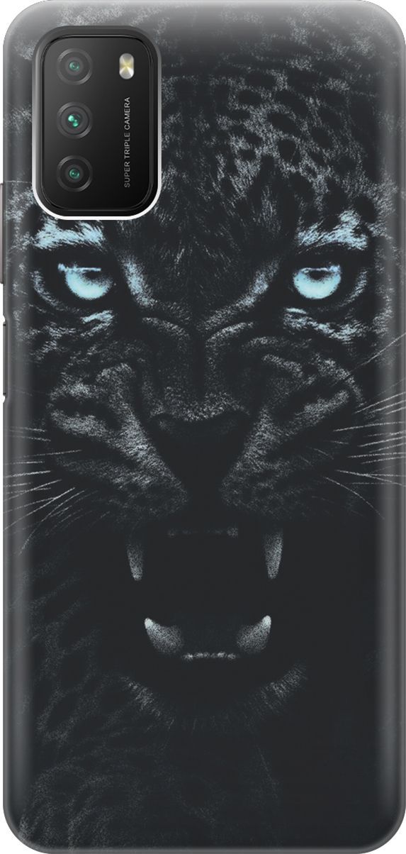

Чехол на Xiaomi Redmi 9T "Голубоглазая пантера", Голубой;черный, 7982