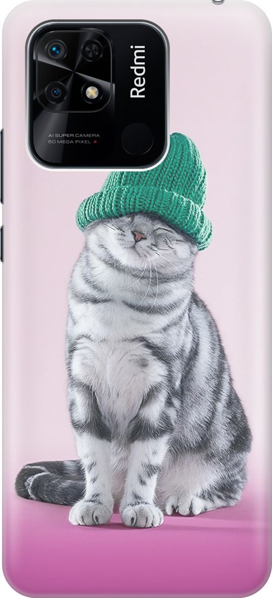 

Силиконовый чехол на Xiaomi Redmi 10C "Кот в зеленой шапке", Розовый;серый, 5692