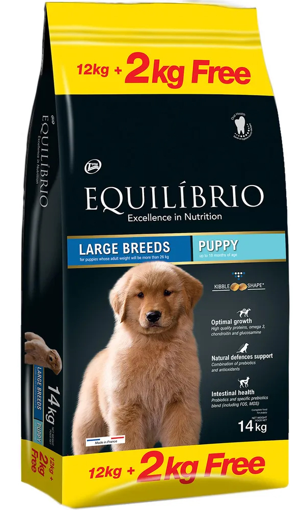 

Сухой корм для щенков Equilibrio Puppy Large Breed мясо птицы, для малых пород, 12+2кг, EQUILIBRIO PUPPY LARGE BREED для щенков крупных пород с мясом птицы (12 + 2 кг)