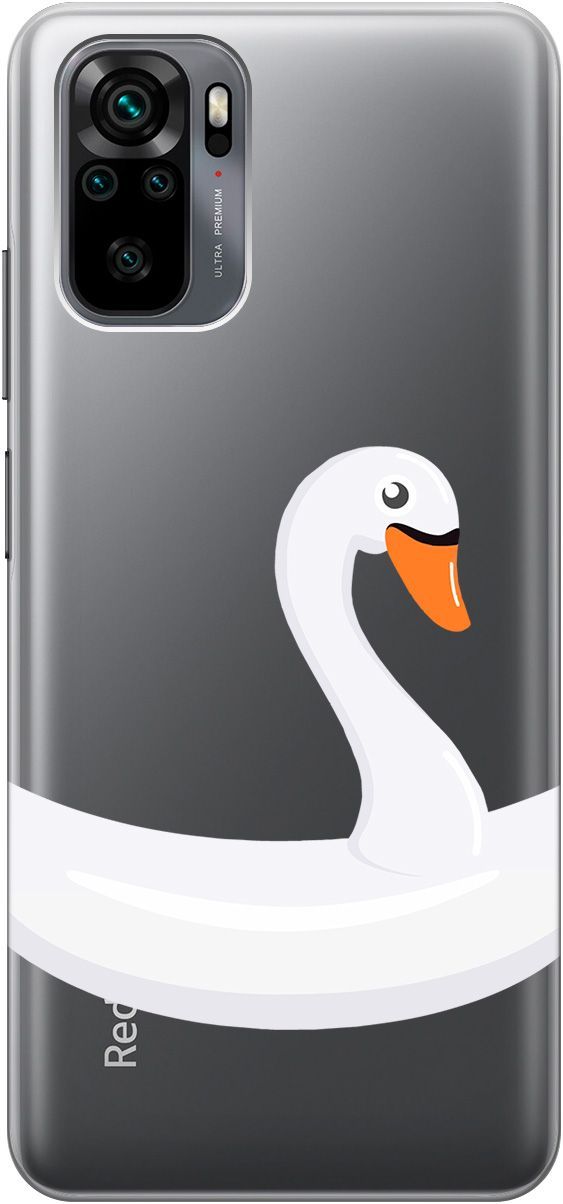 

Чехол на Xiaomi Redmi Note 10 "Swan Swim Ring" прозрачный, Прозрачный;белый, 5565