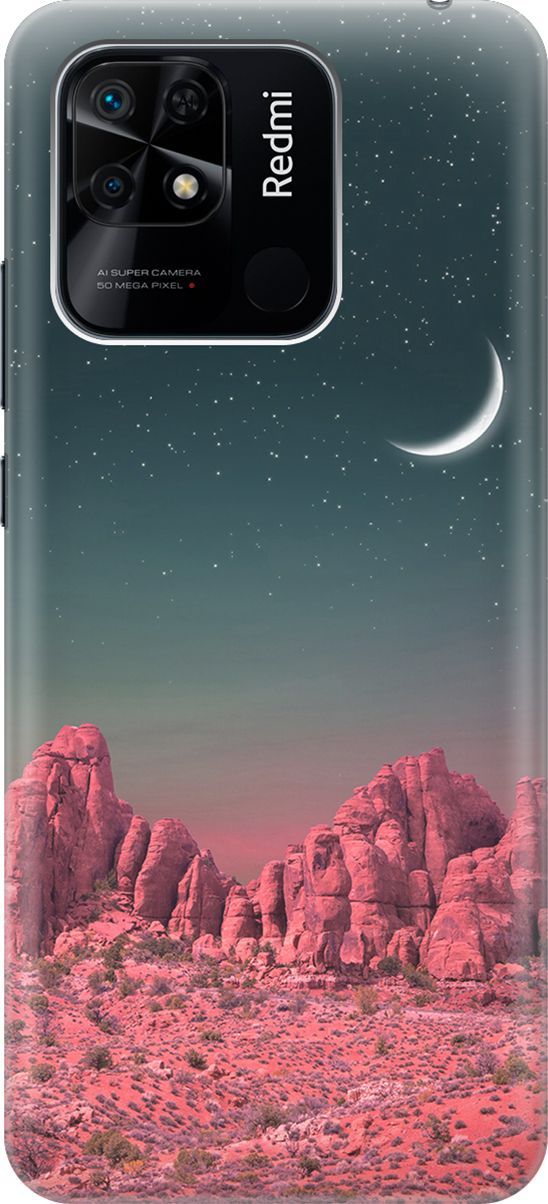 

Чехол на Xiaomi Redmi 10C "Месяц над розовыми горами", Розовый;черный, 5693