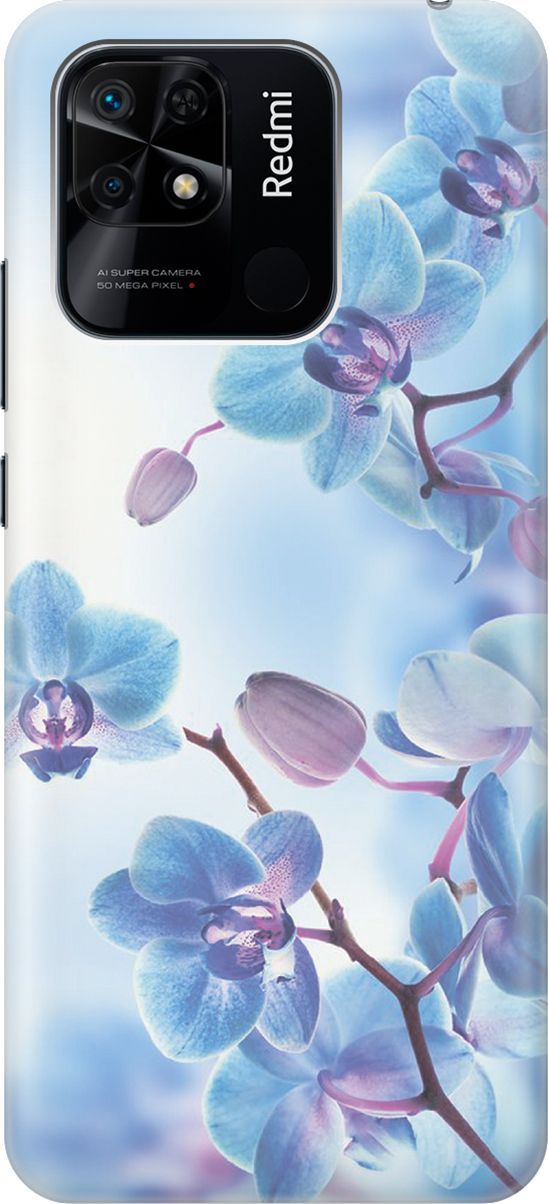

Силиконовый чехол на Xiaomi Redmi 10C "Голубые орхидеи", Голубой;серый, 5694