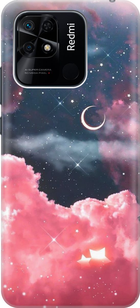 

Силиконовый чехол на Xiaomi Redmi 10C "Месяц и розовые облака", Розовый;синий, 5693