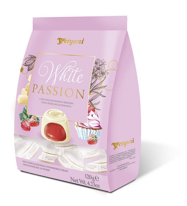 Шоколадные конфеты Vergani White Passion с Клубничной начинкой, 120 г
