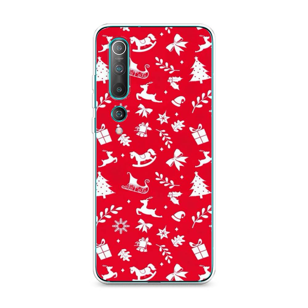 

Чехол на Xiaomi Mi10/Mi10 Pro "Красный новогодний фон", Красный;белый, 37550-5