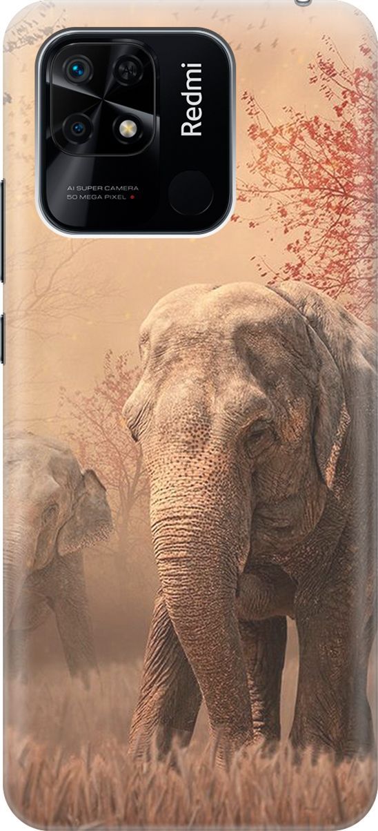 

Силиконовый чехол на Xiaomi Redmi 10C "Закатный песочный слон", Коричневый;черный, 5690