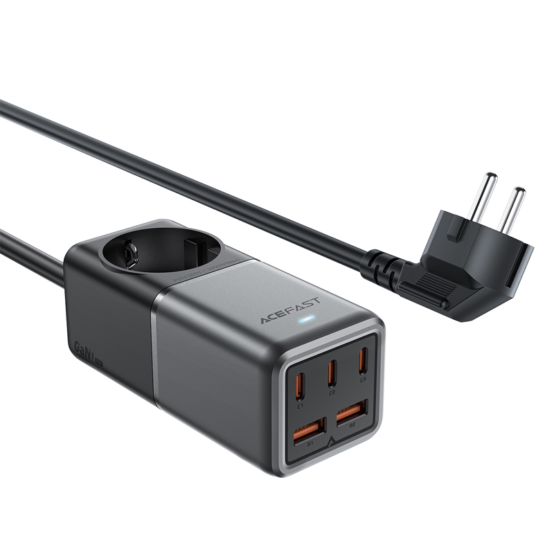 

Зарядное устройство ACEFAST Z2 PD 75W GaN (3*USB-C+2*USB-A) EU. Цвет: черно-серый, Z2