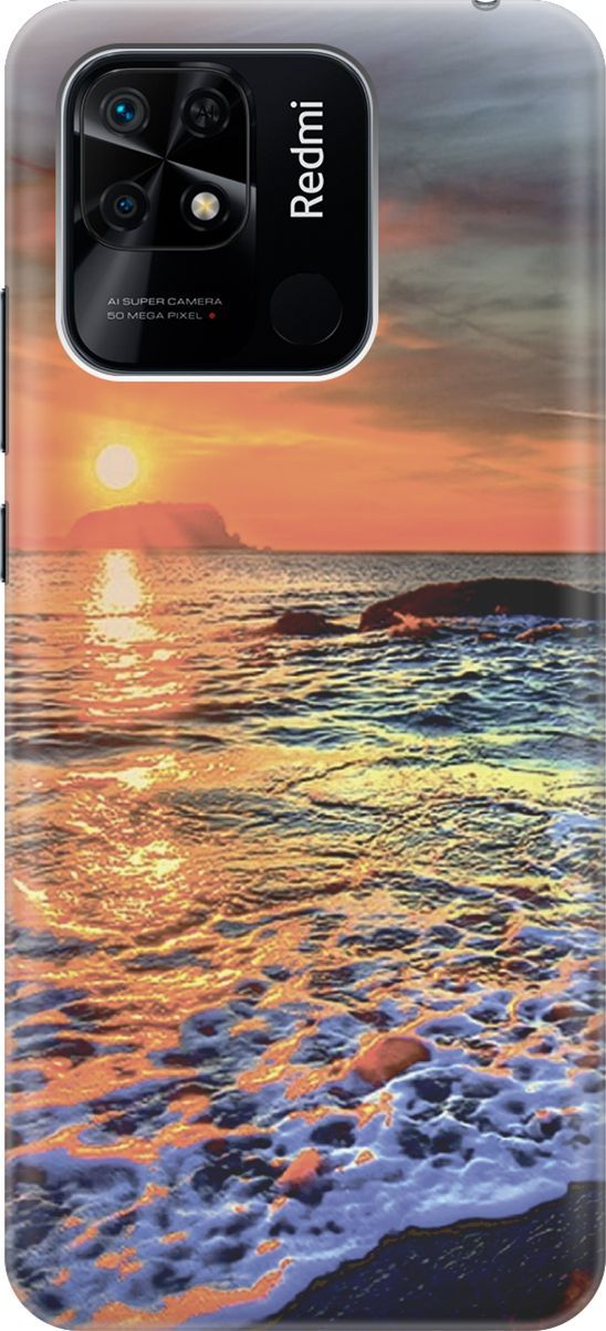 

Силиконовый чехол на Xiaomi Redmi 10C "Закат на море", Белый;оранжевый, 5688