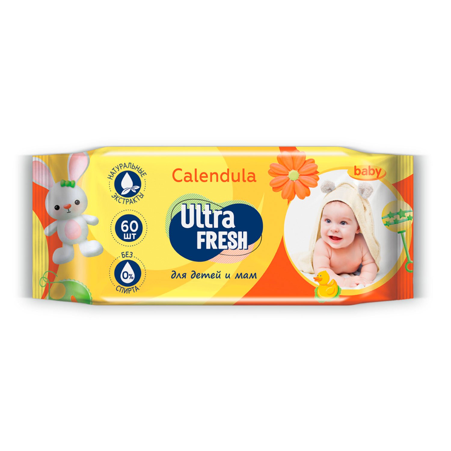 Влажные салфетки для детей и мам Ultra Fresh Baby с календулой, 60 шт влажные салфетки fresh idea привет малыш 80 20 шт