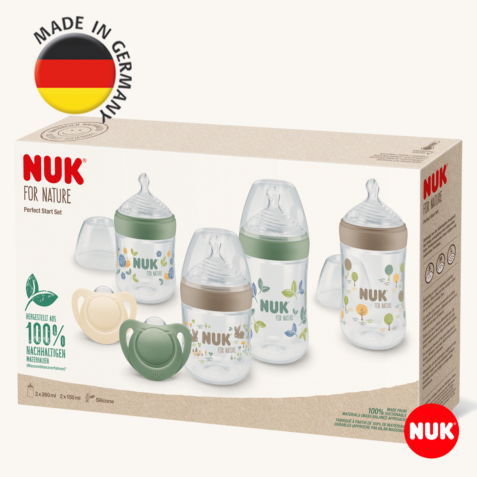 

Набор для новорожденного NUK FOR NATURE 4 бутылочки 2 пустышки, Белый