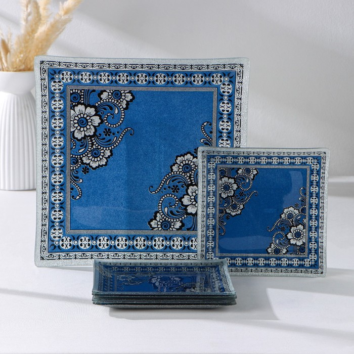 

Набор столовый 7 предметов «Украшение», d=30 см - 1 шт, d=18 см - 6 шт, цвет синий