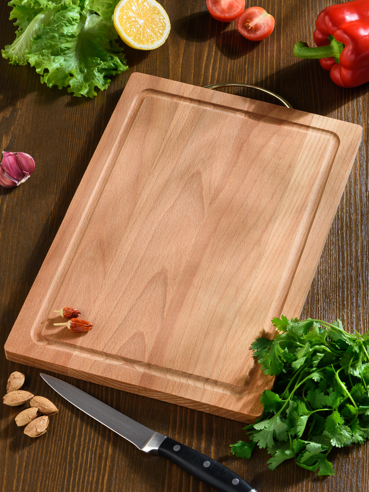 Разделочная доска KETT-UP ECO WOOD & FOOD 21*30см деревянная с канавкой с ручкой