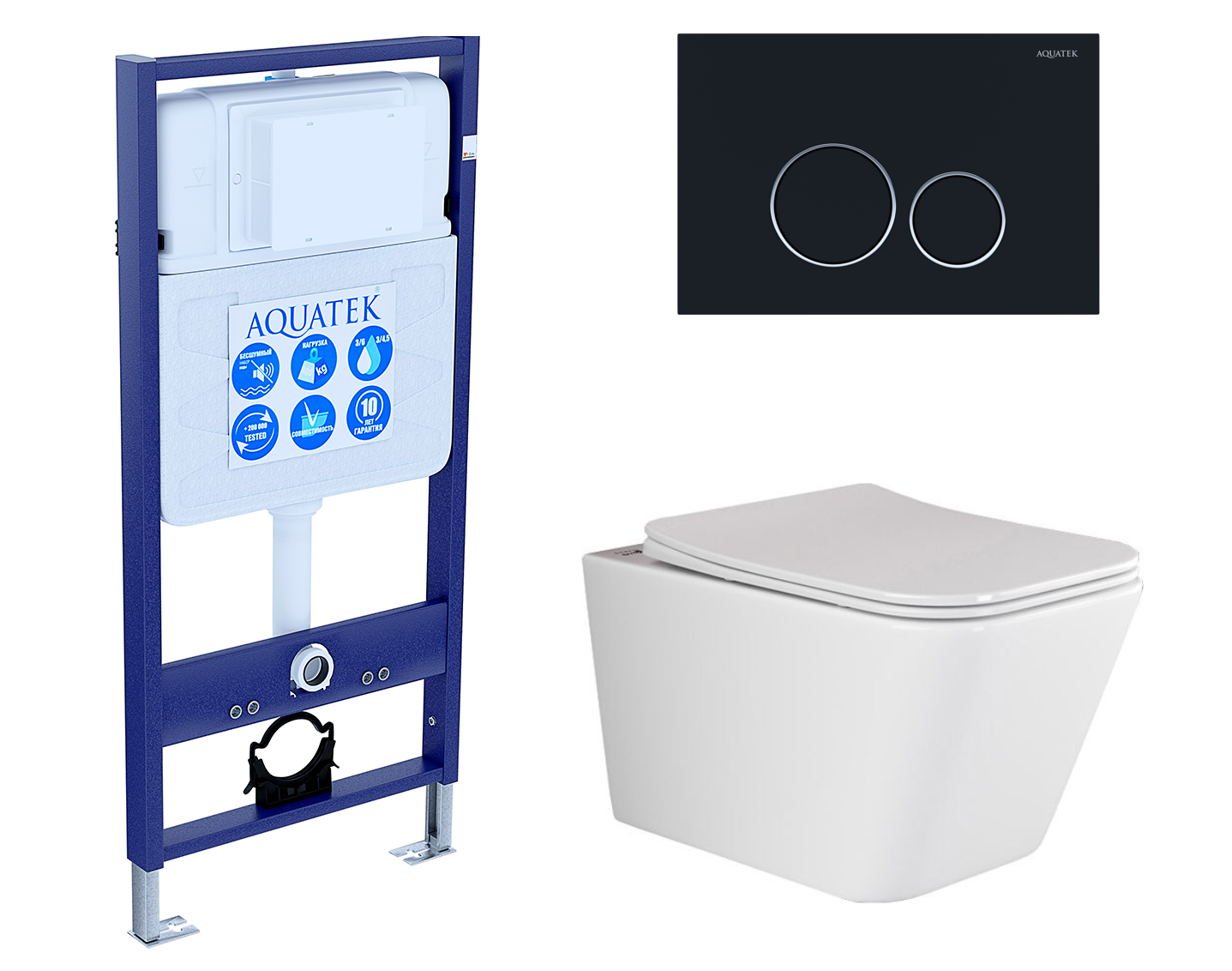

Комплект: инсталляция Акватек Standart + унитаз Metric Rimless с кнопкой черной