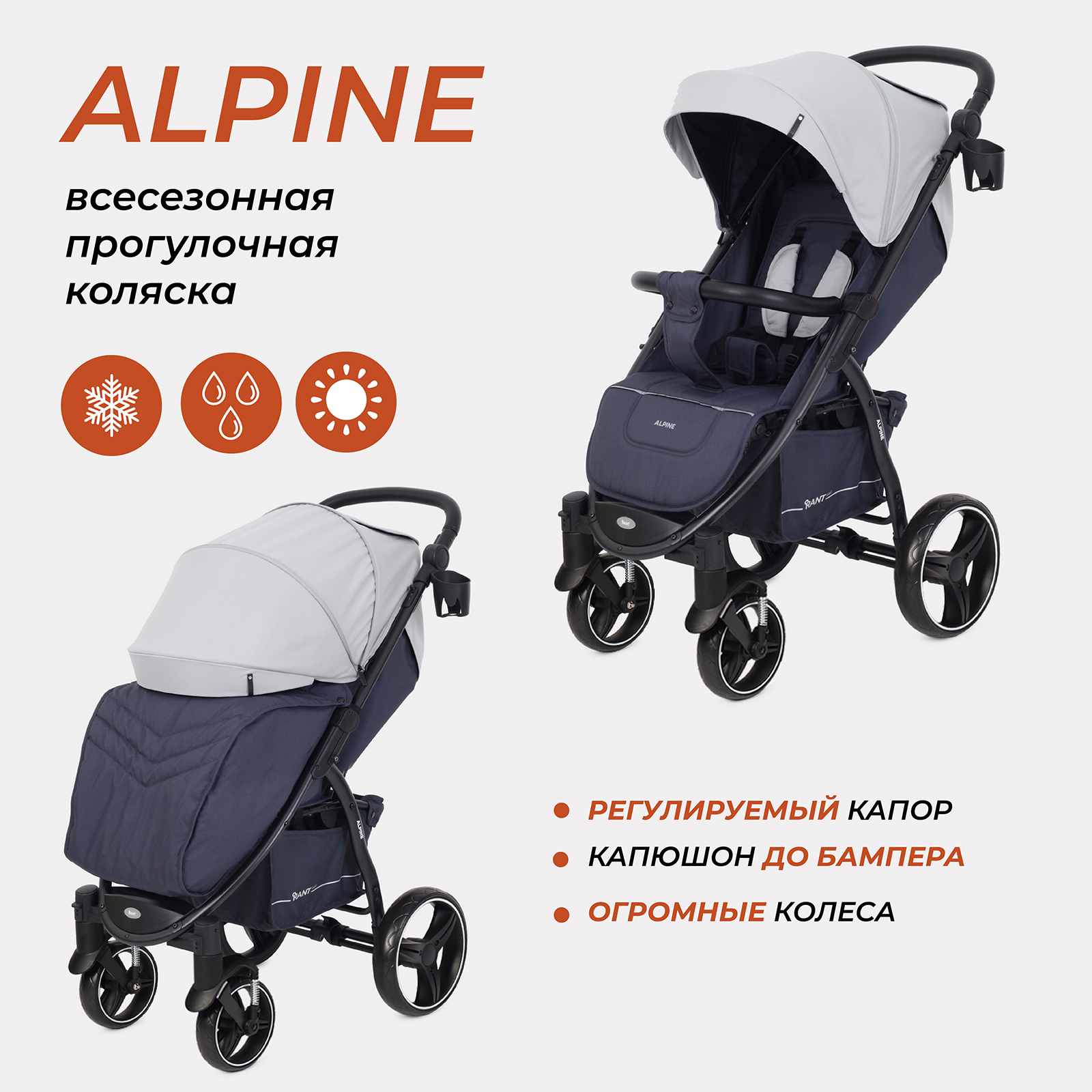 Коляска детская RANT basic ALPINE RA450 Grey