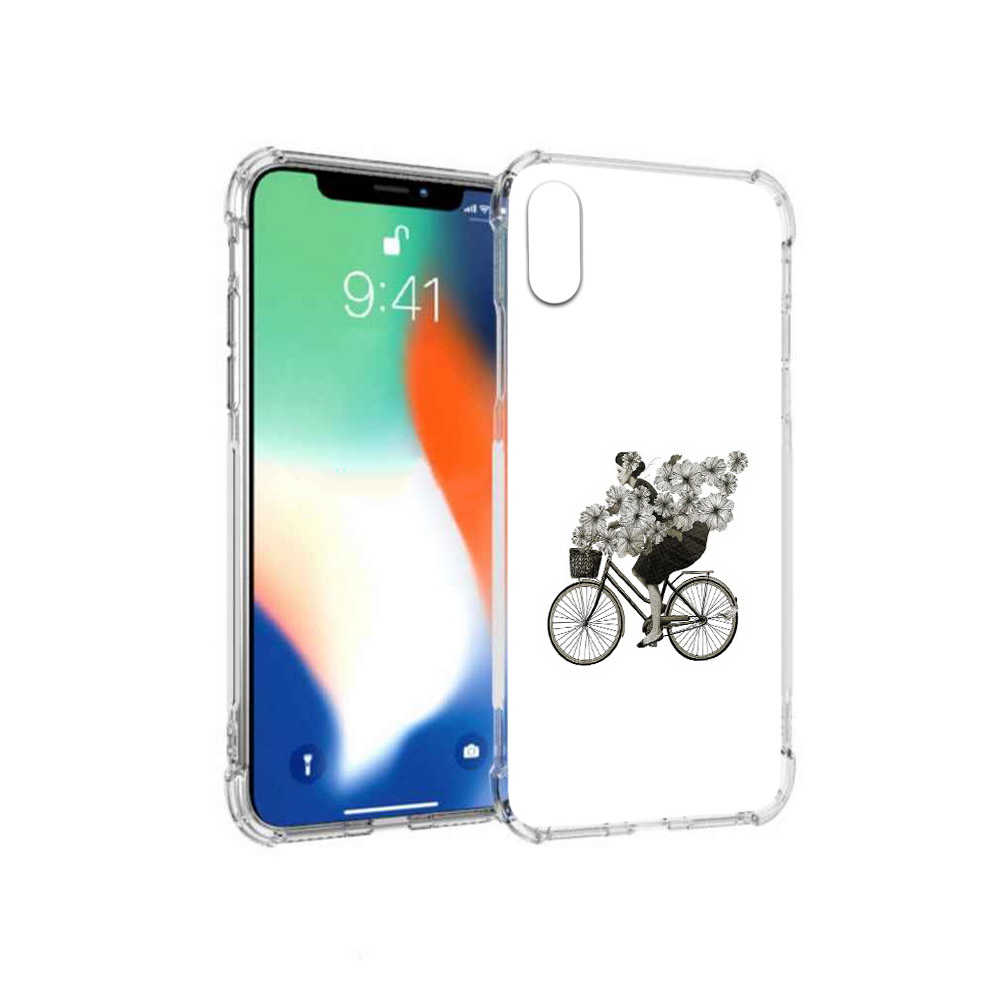 Чехол MyPads Tocco для Apple iPhone X девушка на велосипеде с цветами (PT94261.606.307)