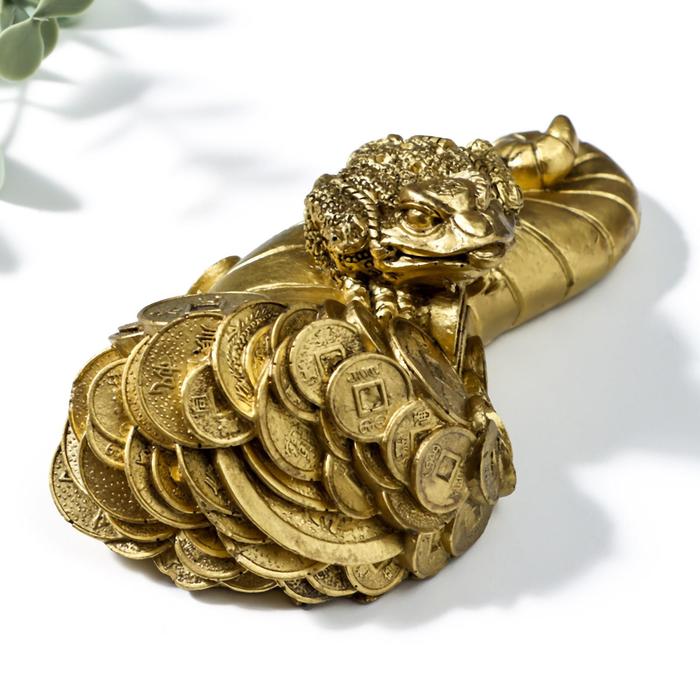 

Нэцке полистоун под бронзу "Жаба на роге изобилия" 4,5х6,5х12,5 см