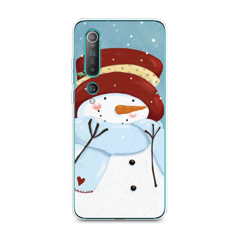 

Чехол на Xiaomi Mi 10 Pro "Застенчивый снеговик", Голубой;белый;красный, 37850-5