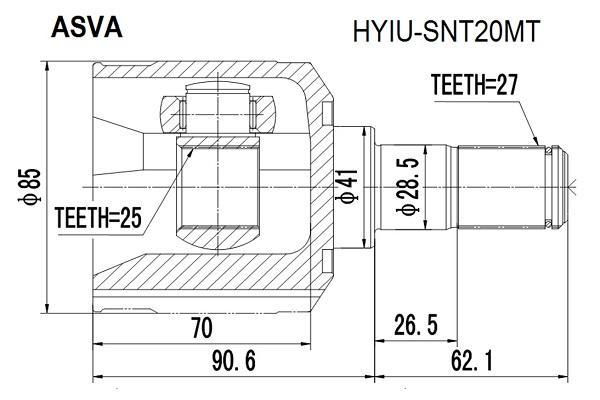 

Шрус Внутренний 25x41x27 Hyundai Sonata Тагаз Iv (2004-2015) Kia Magentis (2000-2005) ASVA