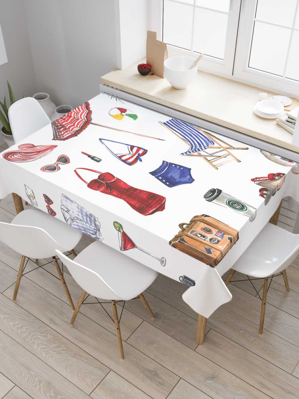 

Скатерть прямоугольная JoyArty "Вещи для отпуска" из сатена, 120x145 см, Красный, Вещи для отпуска