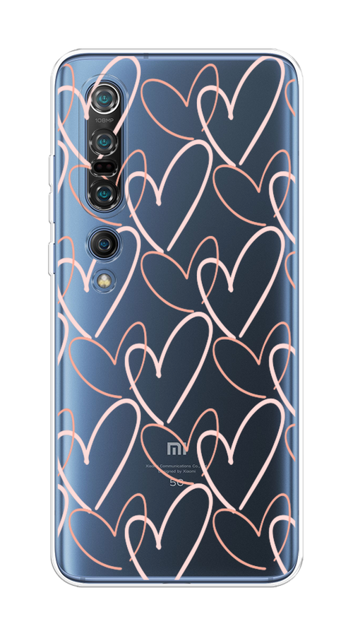 

Чехол на Xiaomi Mi 10 Pro "Узор из сердечек", Розовый;бежевый, 37850-6