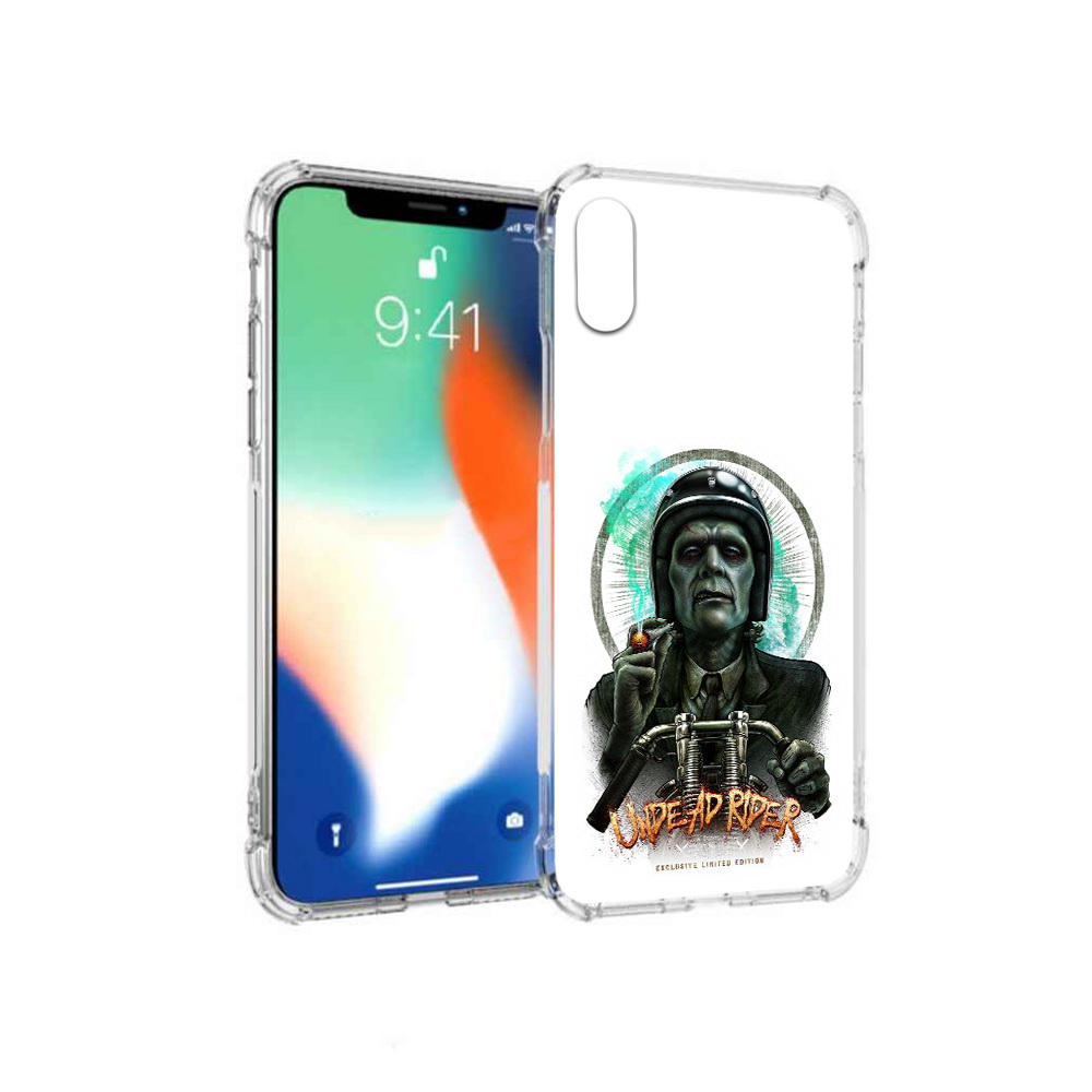 

Чехол MyPads Tocco для Apple iPhone X зеленый мужчина с сигаретой на мотоцикле, Прозрачный, Tocco
