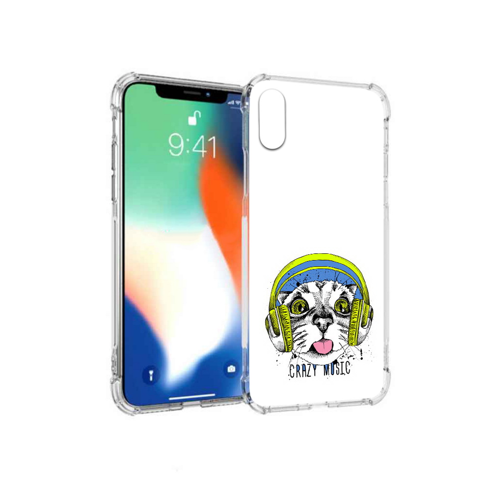 

Чехол MyPads Tocco для Apple iPhone X кошка в наушниках рисунок (PT94261.606.403), Прозрачный, Tocco