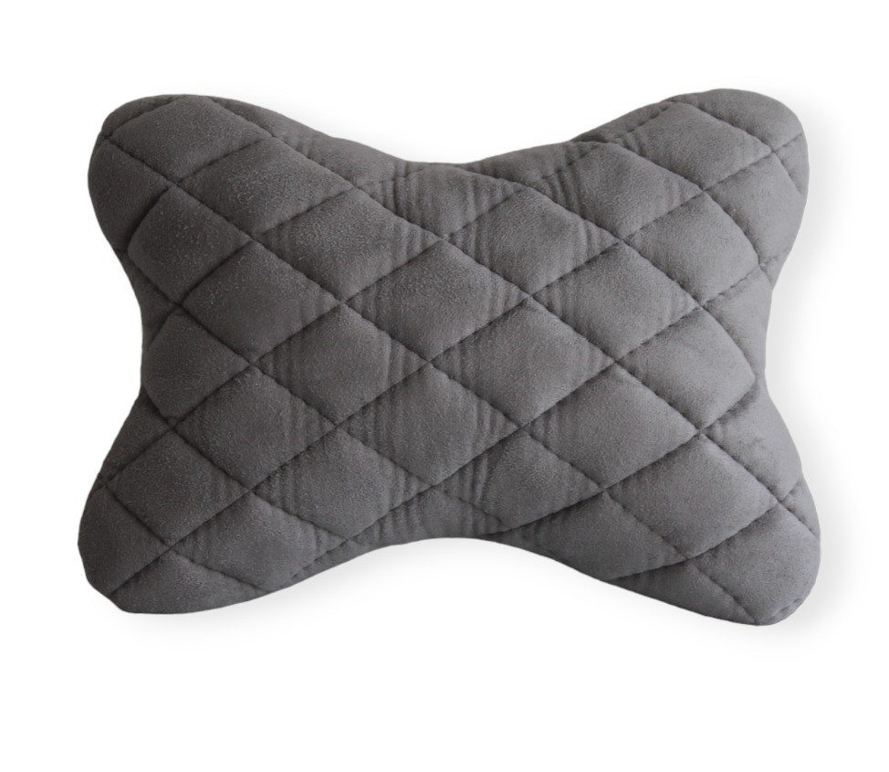 Автомобильная подушка - косточка на подголовник АвтоЕва из алькантары серая