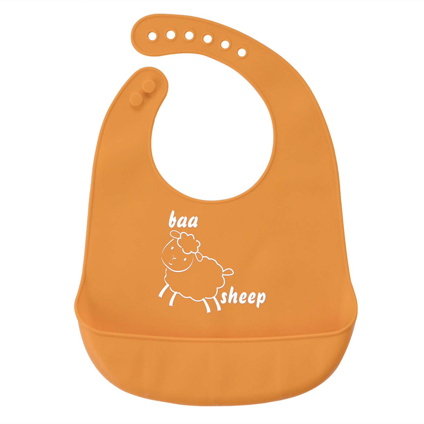 фото Нагрудник для кормления новорожденных baby nice с карманом силиконовый, 31х23см, оранжевый